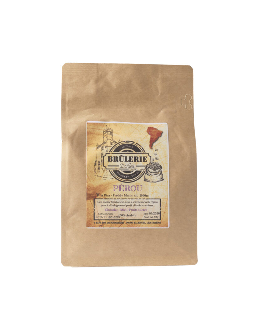 Café en grains Villa Rica, Freddy Marin, Pérou, brûlerie Doillon, 250gr